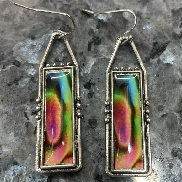 Jewelry - 2/$25 or 3/$35 NWOT Colorful rectangular rainbow swirl enamel earrings